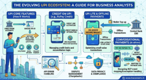 An infographic overview of the evolving UPI ecosystem for BAs, covering Credit on UPI, UPI Lite, and AI-driven conversational payment flows. unified payments interface