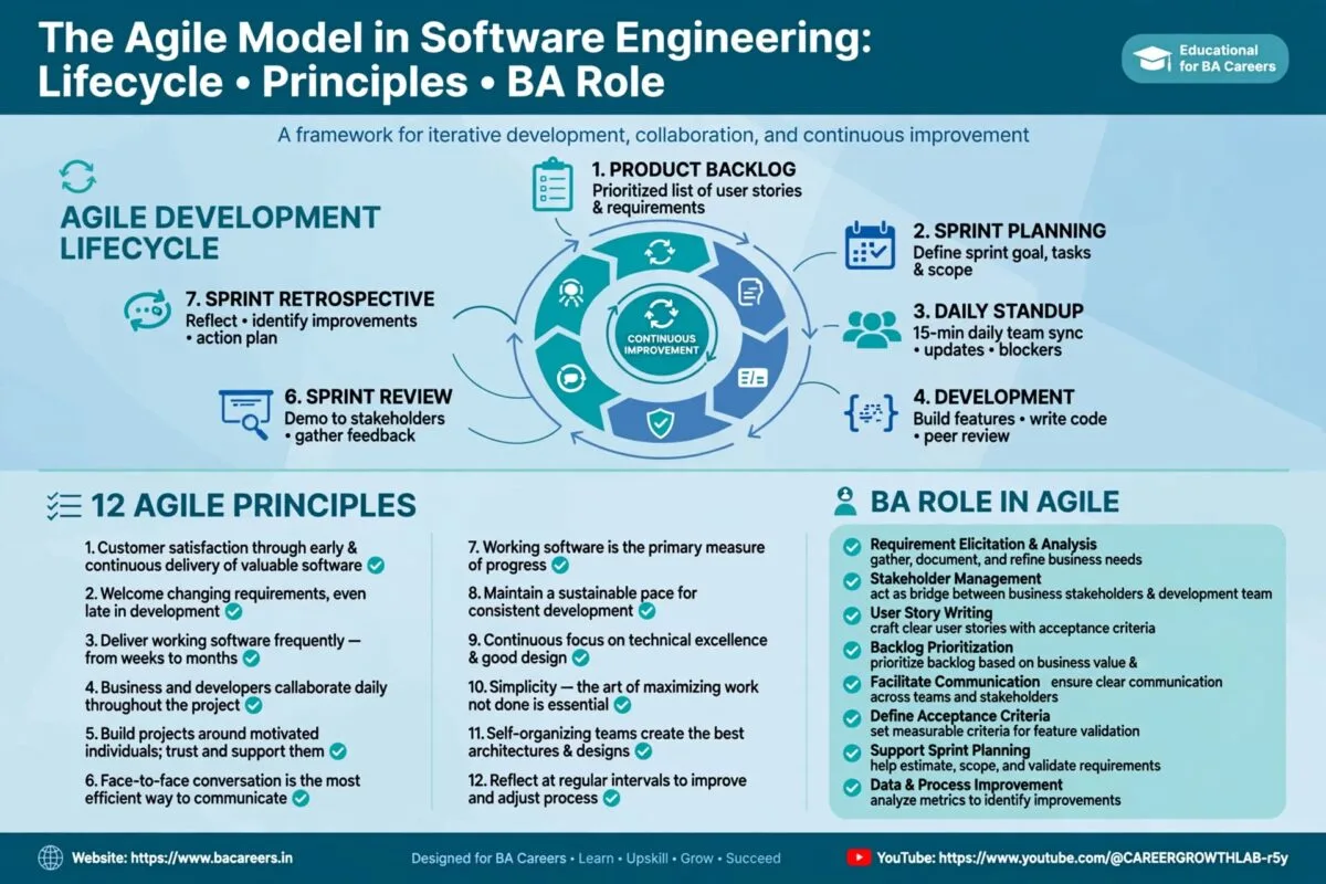 The Agile Model in Software Engineering: Lifecycle, Principles & BA Role