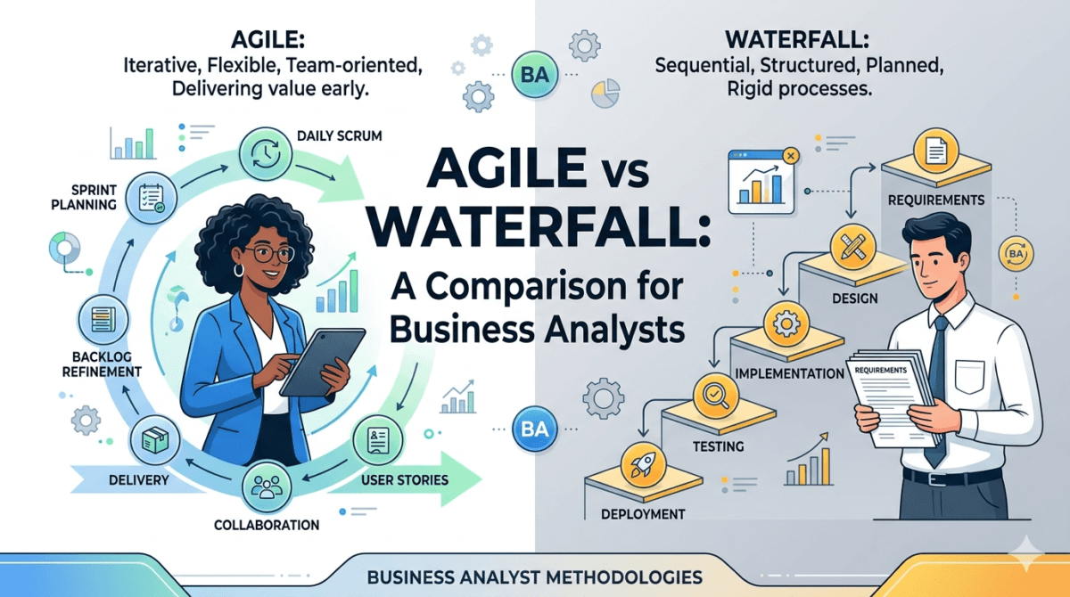 Agile vs Waterfall methodology comparison for Business Analysts